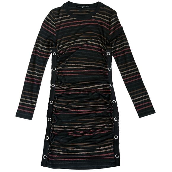 Veronica Beard Daphne Striped Metallic Long Sleeve Dress Black Multi Size Small - Picture 7 of 15